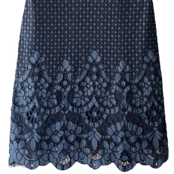LOFT | NWOT NAVY BLUE SHEATH DRESS SCALLOPED EYELASH LACE LINED | SIZE 0 - Picture 5 of 11